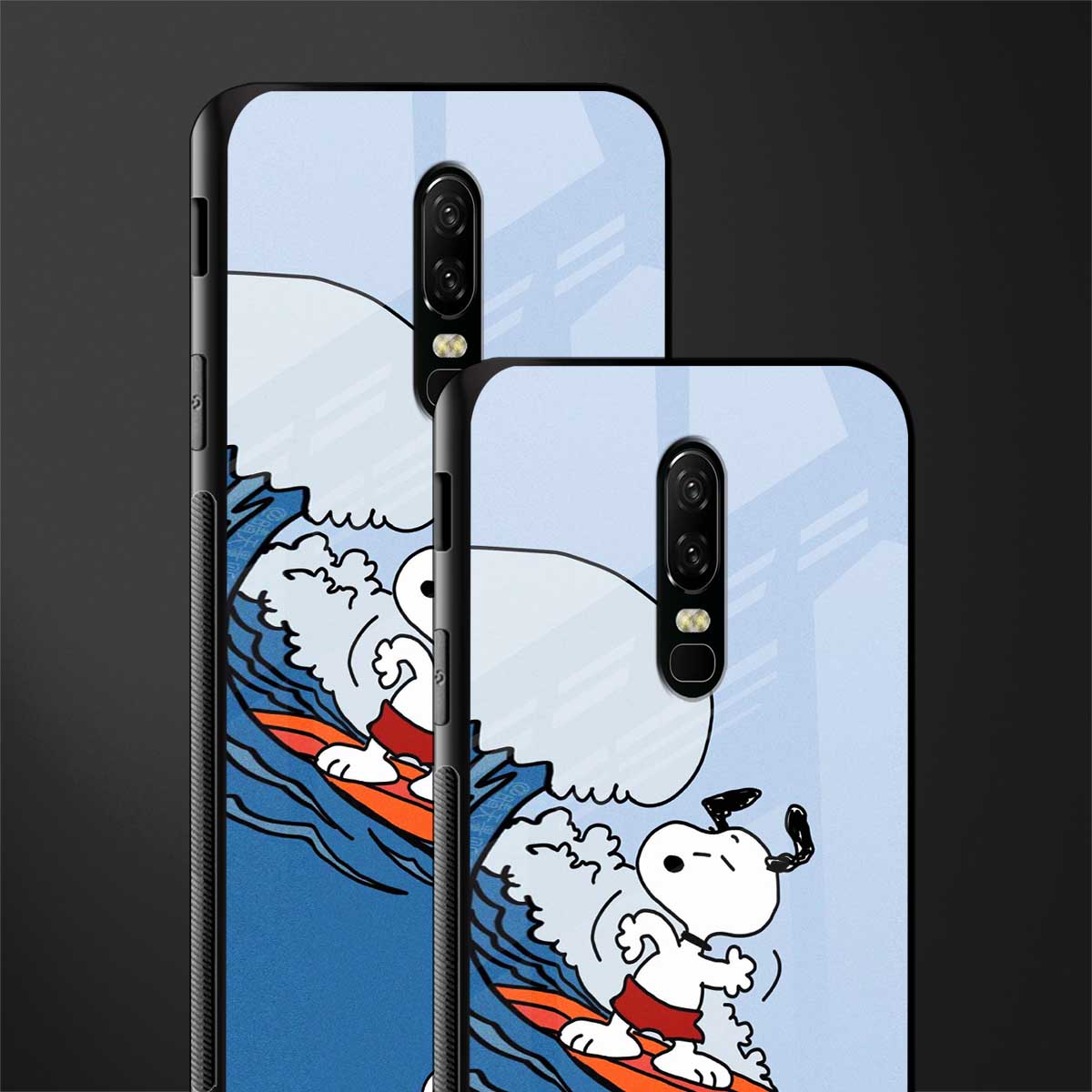 snoopy surfing glass case for oneplus 6 image-2