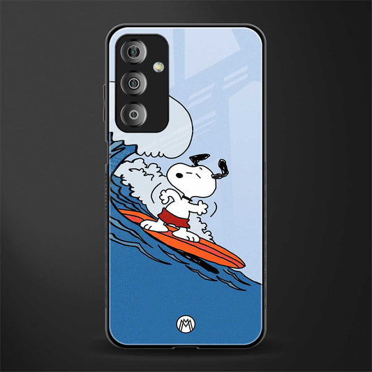 snoopy surfing back phone cover | glass case for samsung galaxy f23 5g