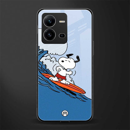 snoopy surfing back phone cover | glass case for vivo v25-5g