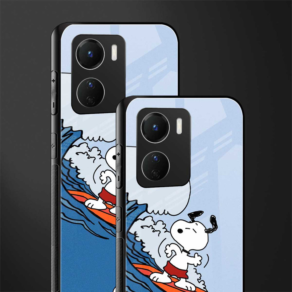snoopy surfing back phone cover | glass case for vivo y16