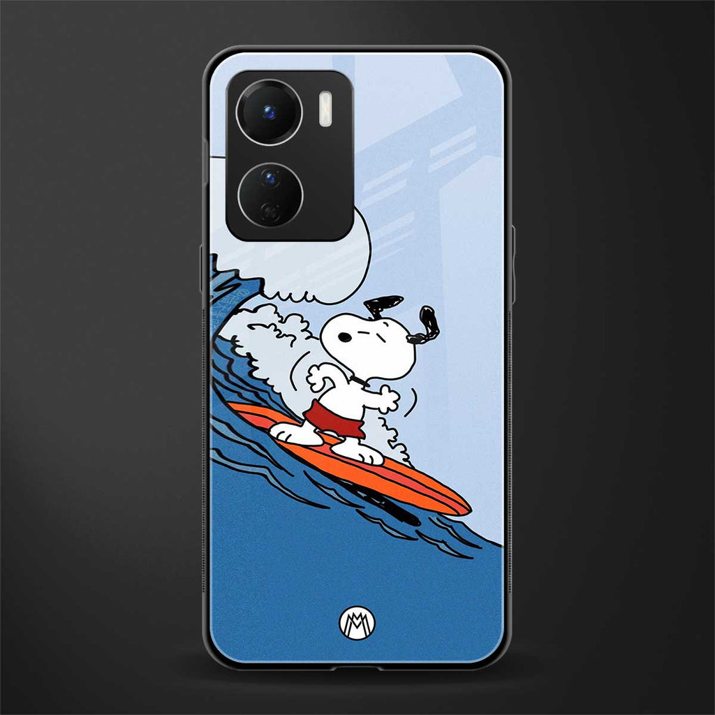 snoopy surfing back phone cover | glass case for vivo y16