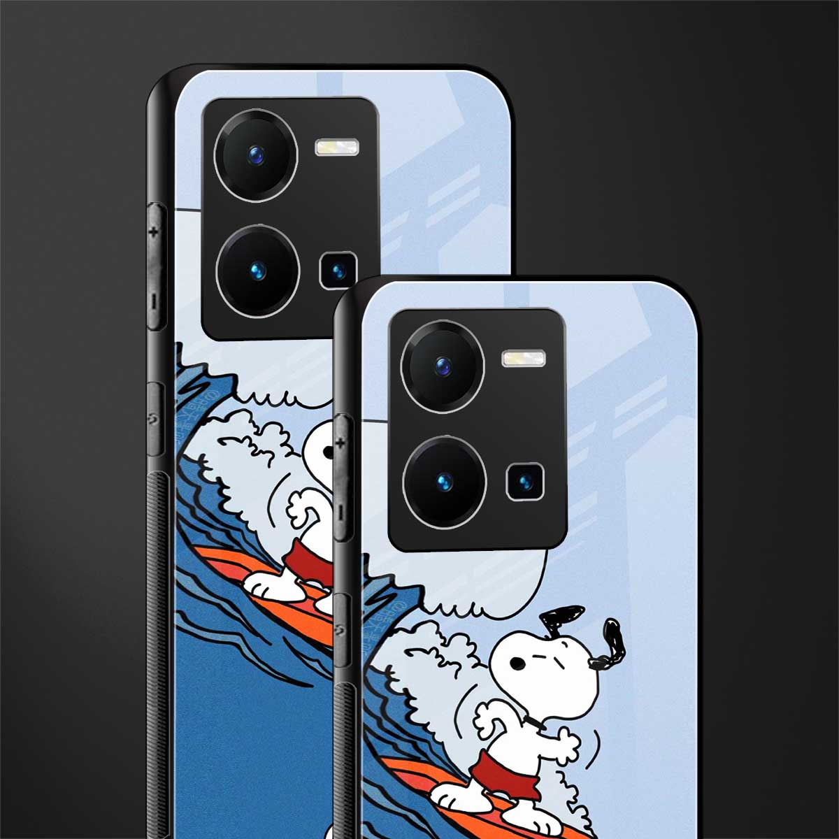 snoopy surfing back phone cover | glass case for vivo y35 4g