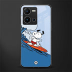 snoopy surfing back phone cover | glass case for vivo y35 4g