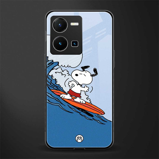 snoopy surfing back phone cover | glass case for vivo y35 4g