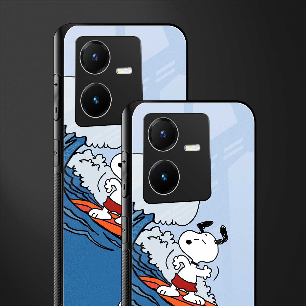 snoopy surfing back phone cover | glass case for vivo y22