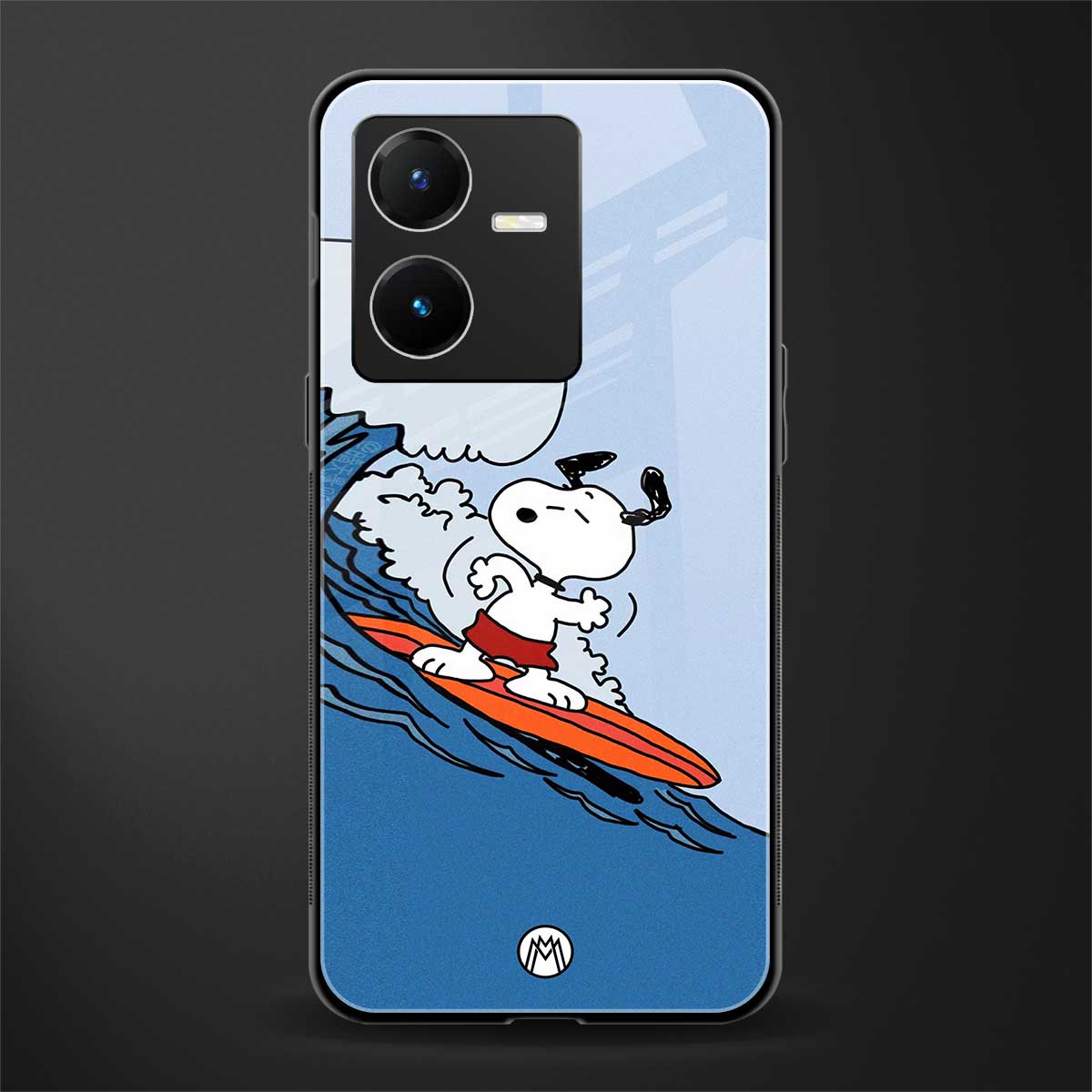 snoopy surfing back phone cover | glass case for vivo y22
