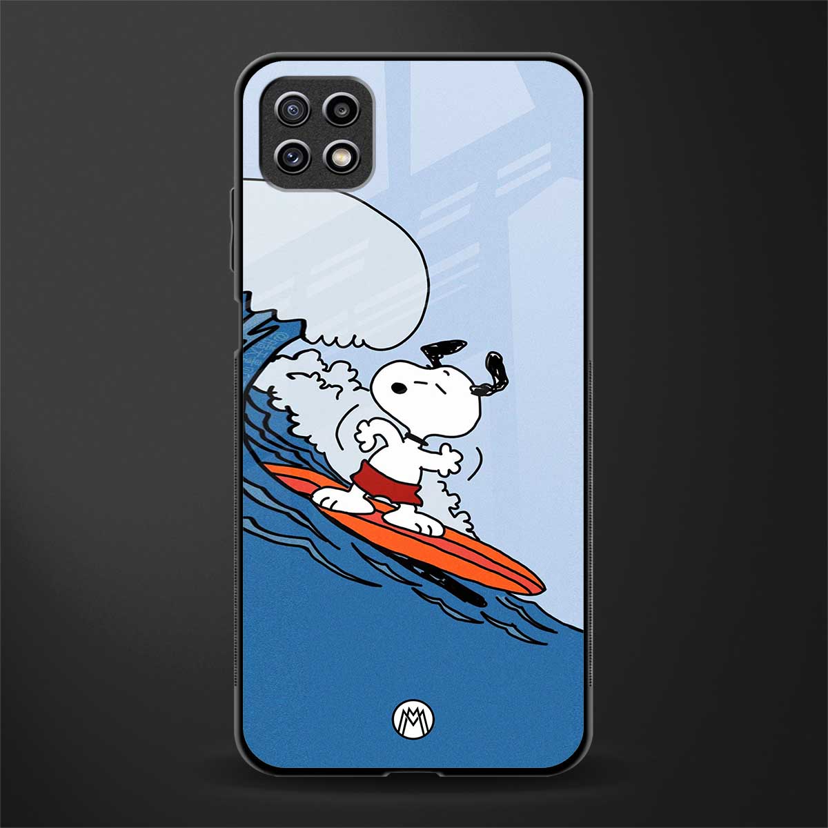 snoopy surfing back phone cover | glass case for samsung galaxy f42