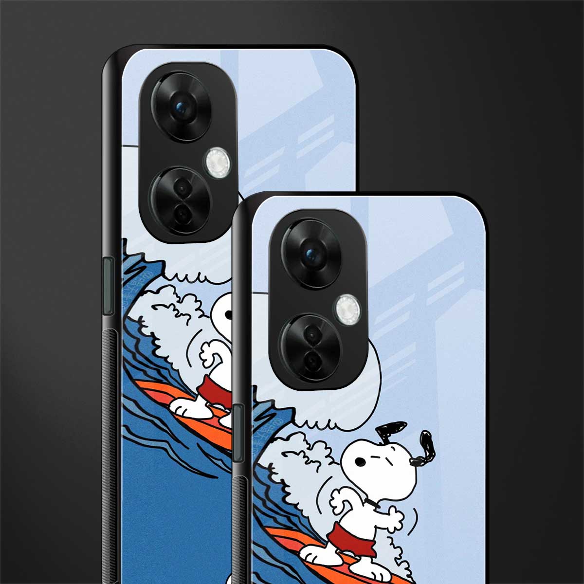 snoopy surfing back phone cover | glass case for oneplus nord ce 3 lite
