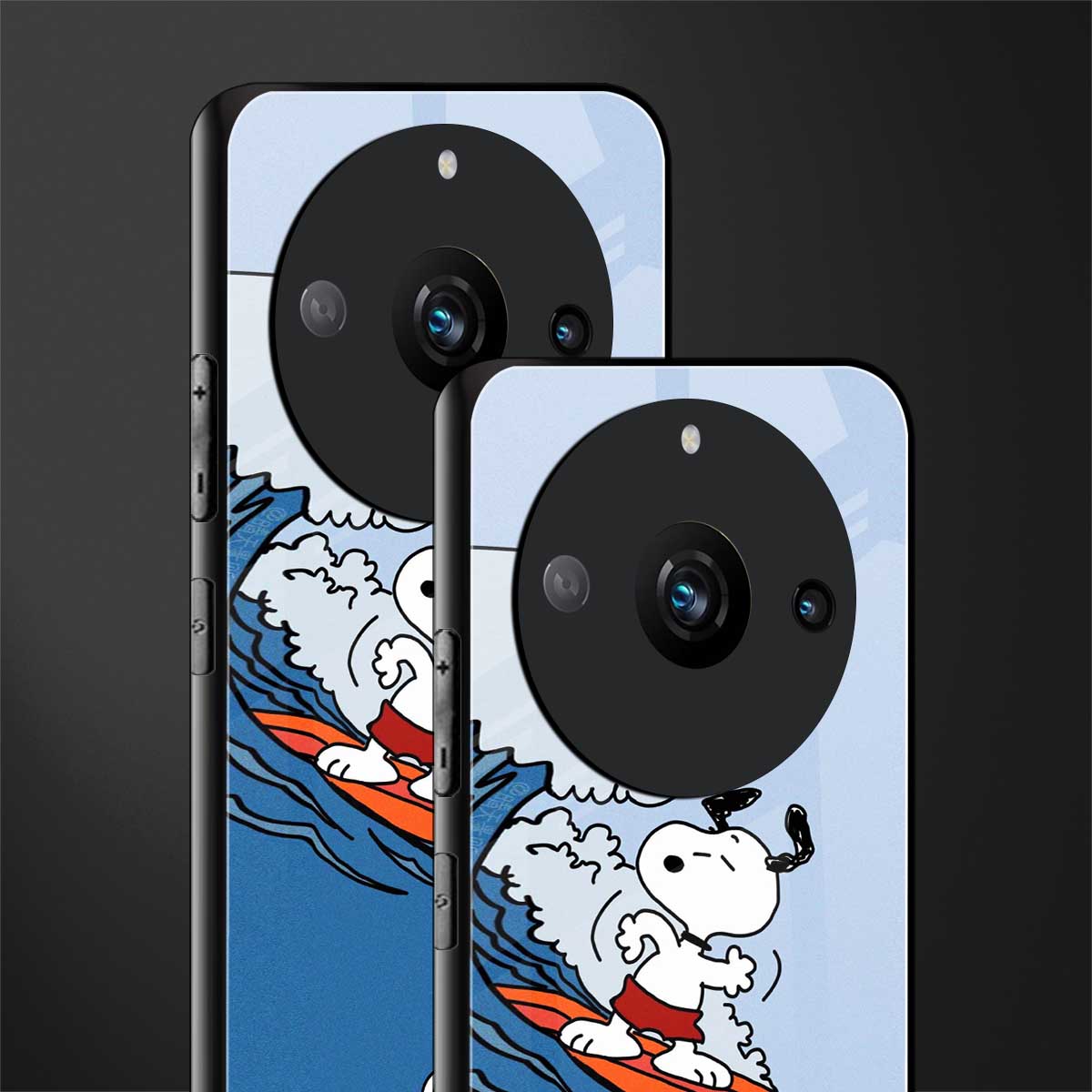snoopy surfing back phone cover | glass case for realme 11 pro 5g