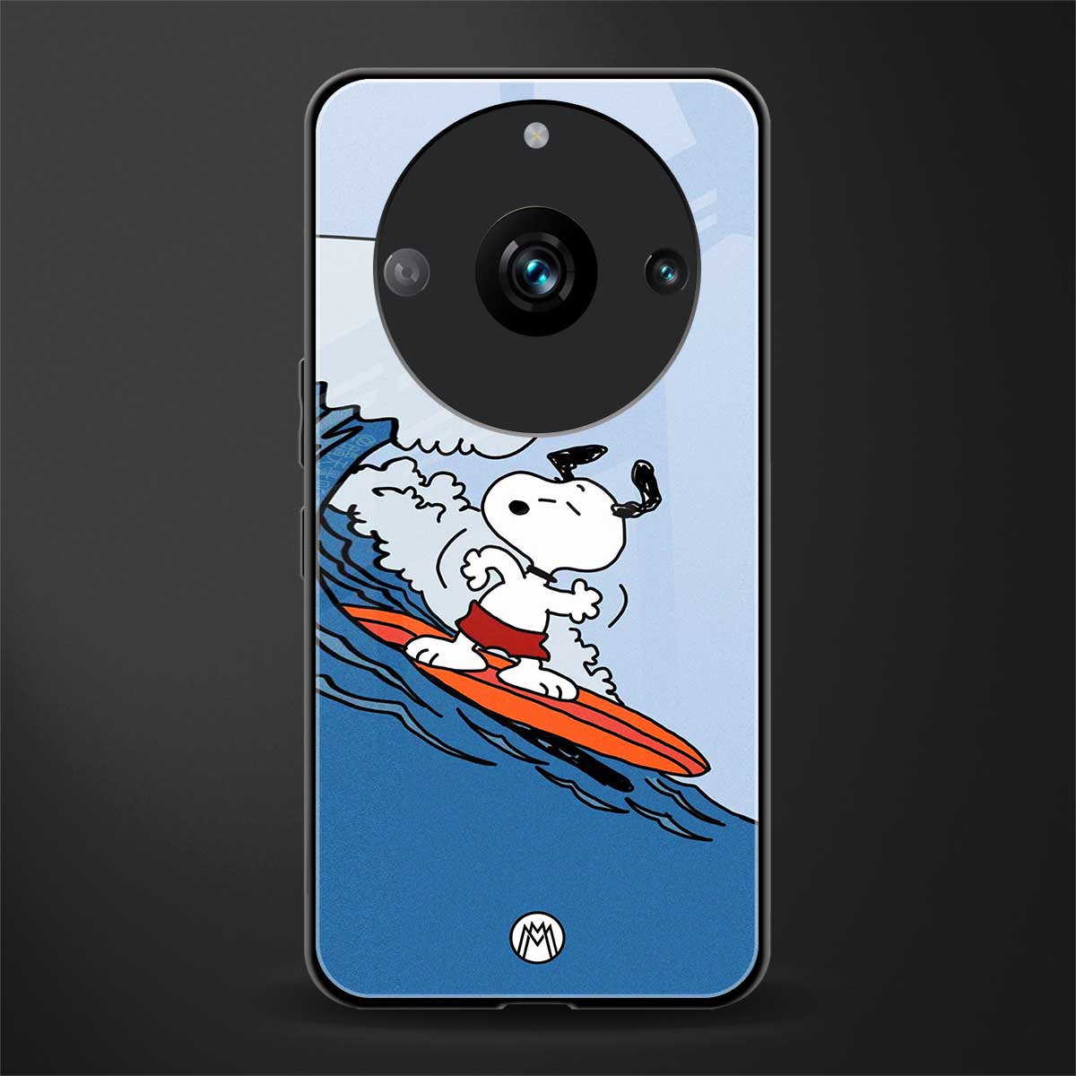 snoopy surfing back phone cover | glass case for realme 11 pro 5g