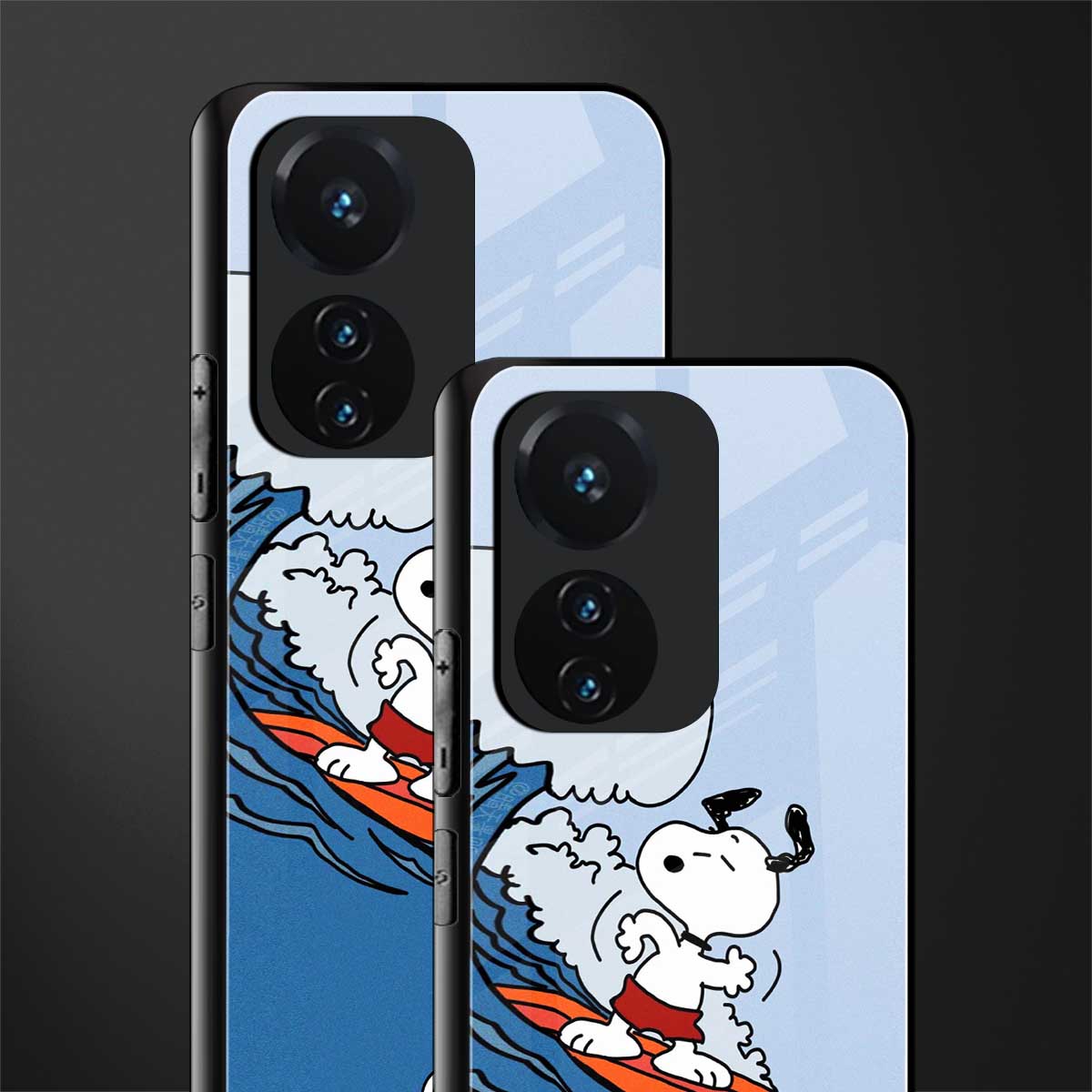 snoopy surfing back phone cover | glass case for vivo t1 44w 4g