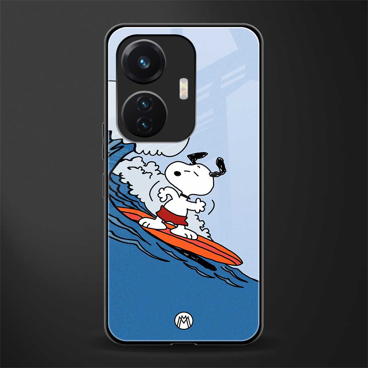snoopy surfing back phone cover | glass case for vivo t1 44w 4g