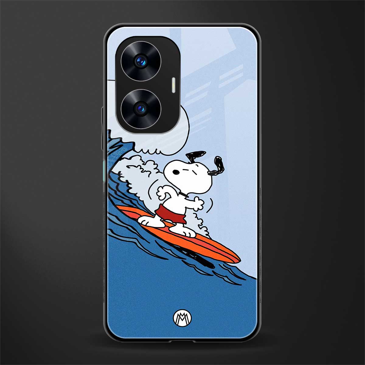 snoopy surfing back phone cover | glass case for realme c55
