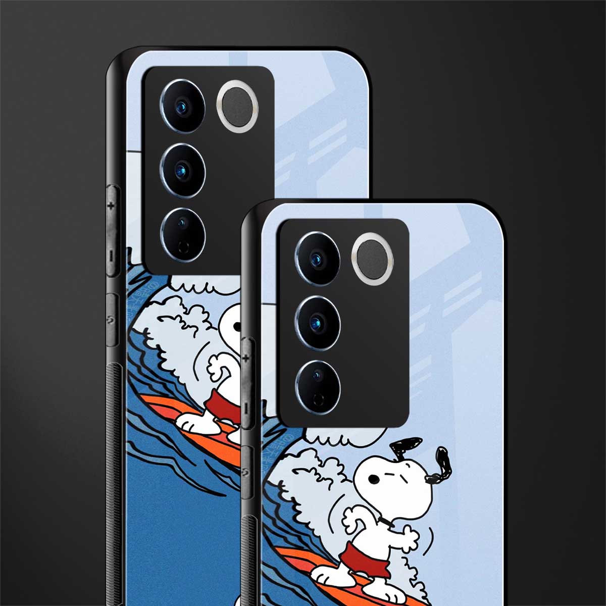 snoopy surfing back phone cover | glass case for vivo v27 pro 5g