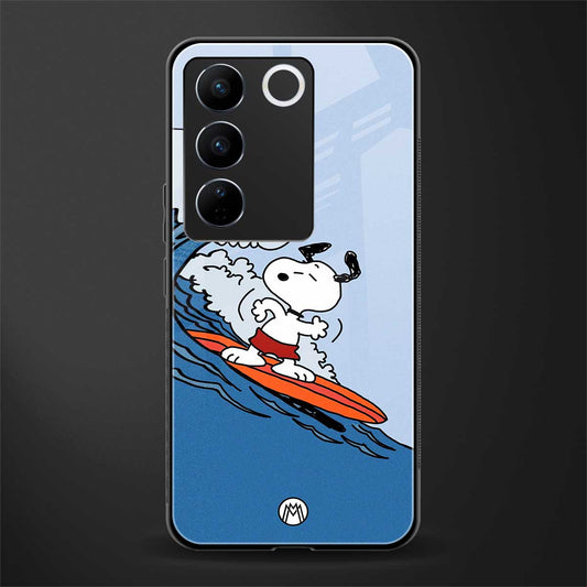 snoopy surfing back phone cover | glass case for vivo v27 pro 5g