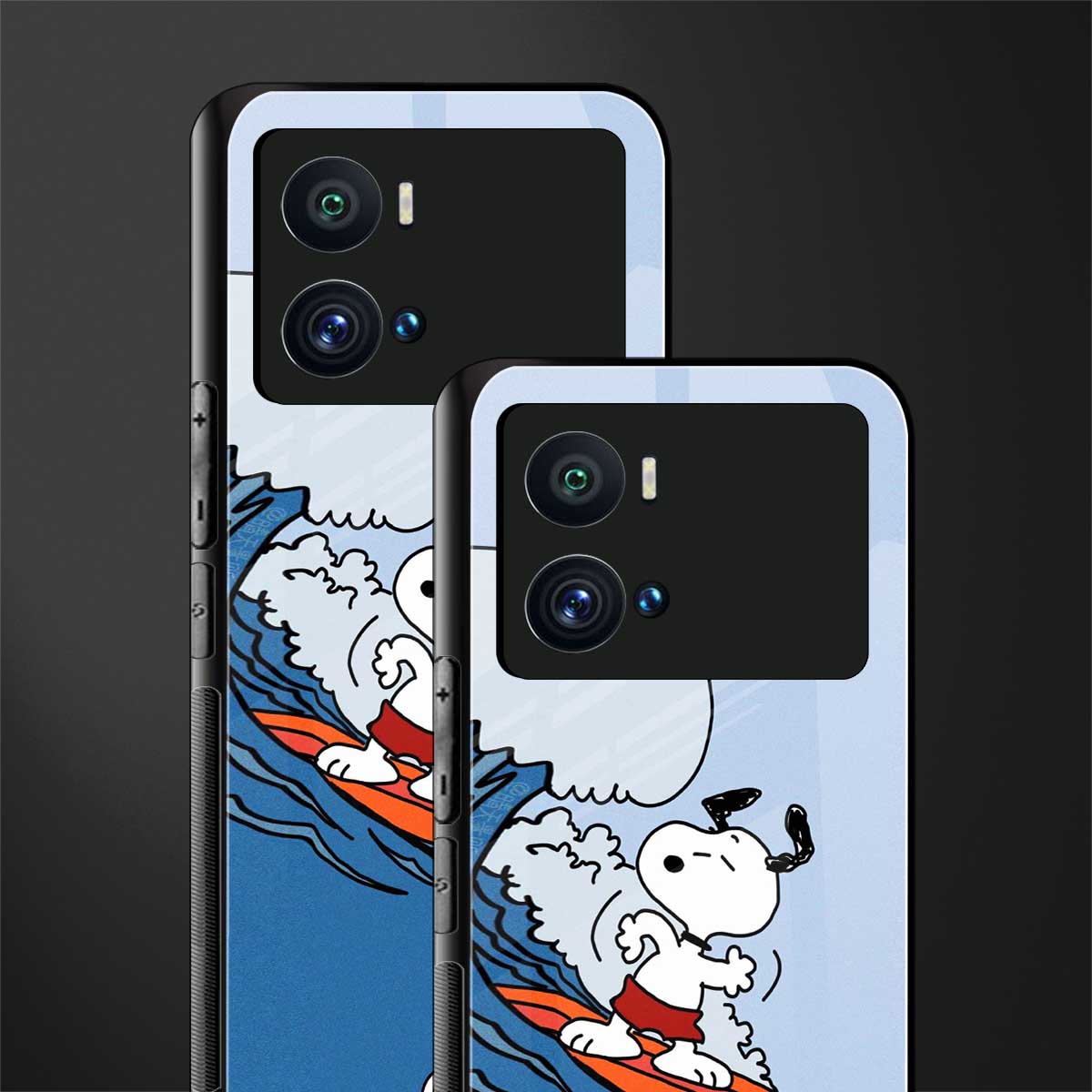 snoopy surfing back phone cover | glass case for iQOO 9 Pro