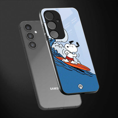 snoopy surfing back phone cover | glass case for samsung galaxy s23 fe 5g