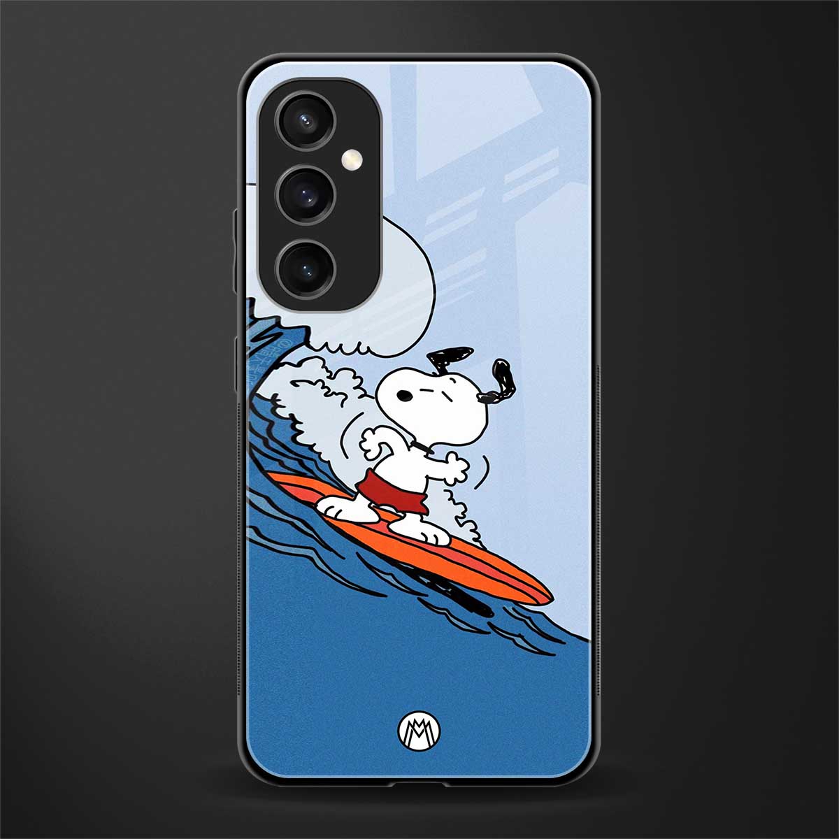 snoopy surfing back phone cover | glass case for samsung galaxy s23 fe 5g