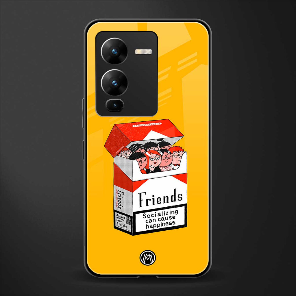 socializing can cause happiness back phone cover | glass case for vivo v25 pro 5g