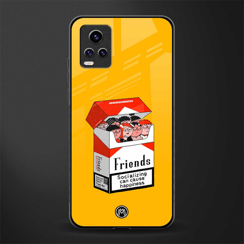 socializing can cause happiness back phone cover | glass case for vivo v21e 4g