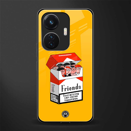 socializing can cause happiness back phone cover | glass case for vivo t1 44w 4g