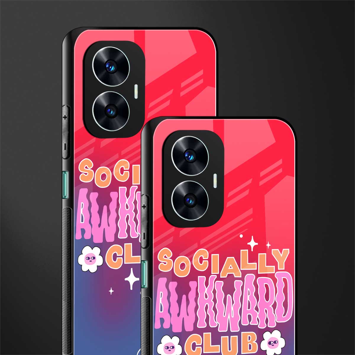 socially awkward club back phone cover | glass case for realme c55
