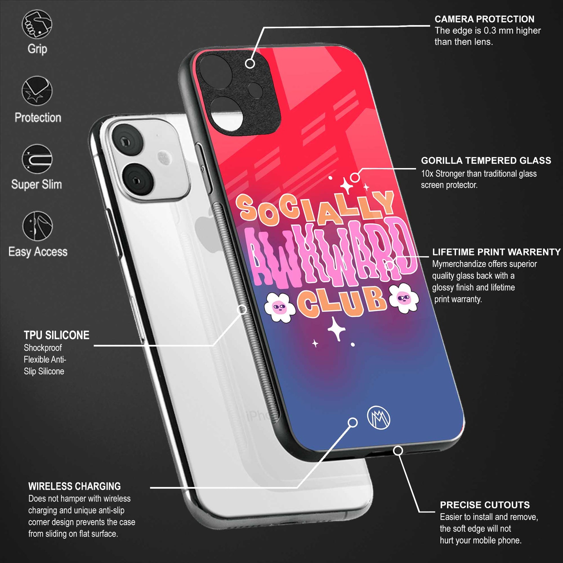 socially awkward club back phone cover | glass case for vivo t1 44w 4g