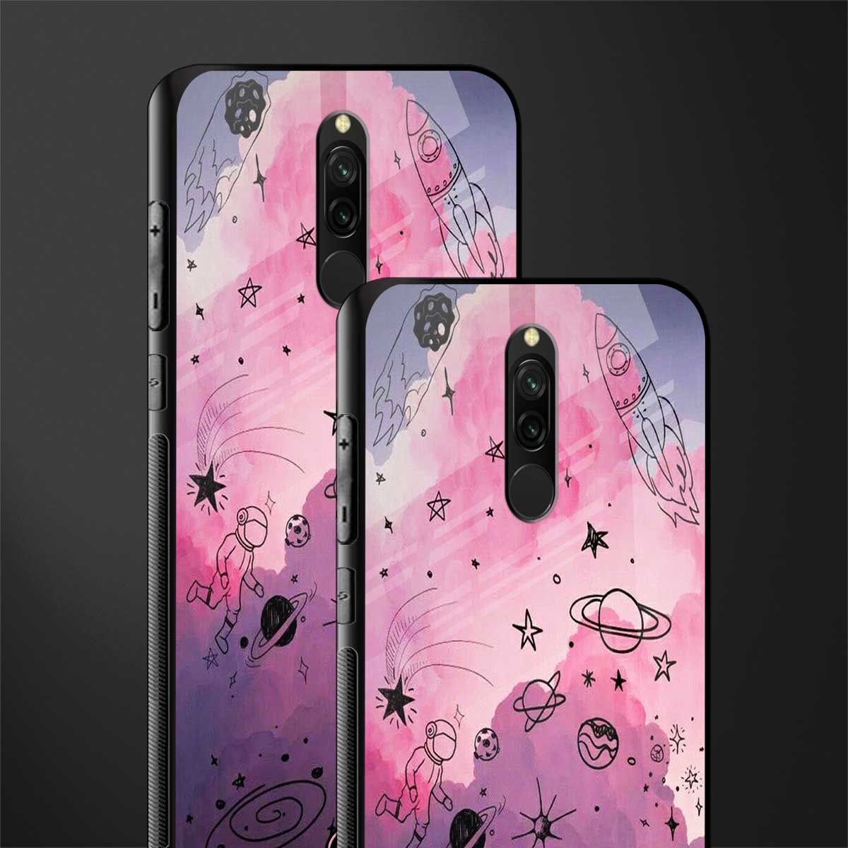 space pink aesthetic glass case for redmi 8 image-2