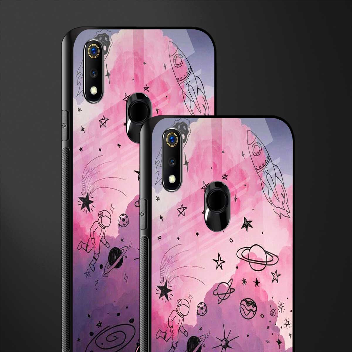space pink aesthetic glass case for realme 3 pro image-2