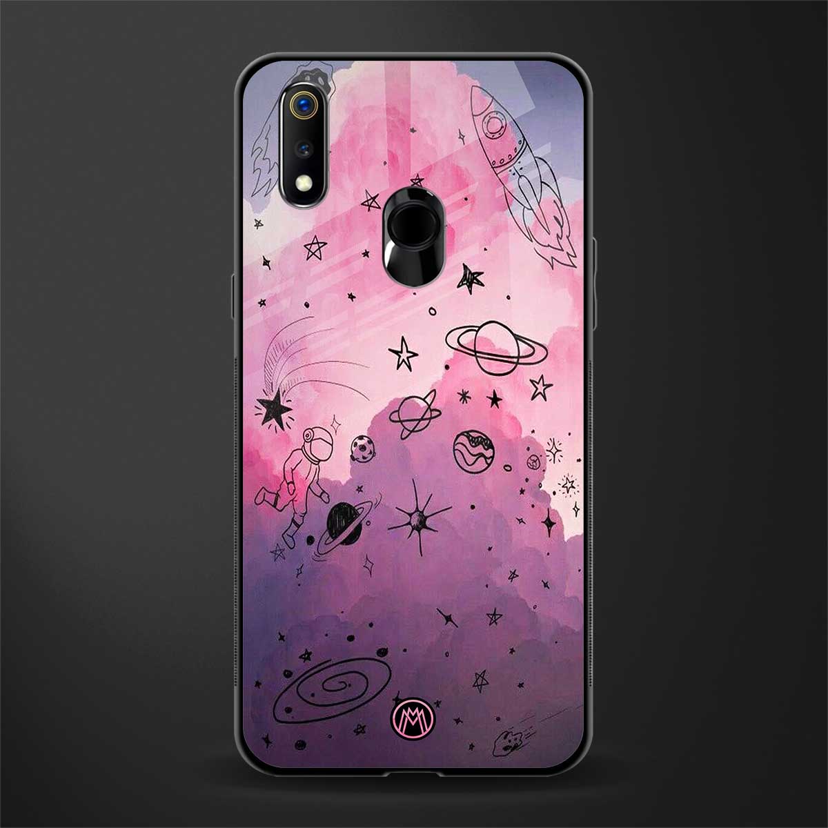 space pink aesthetic glass case for realme 3 pro image