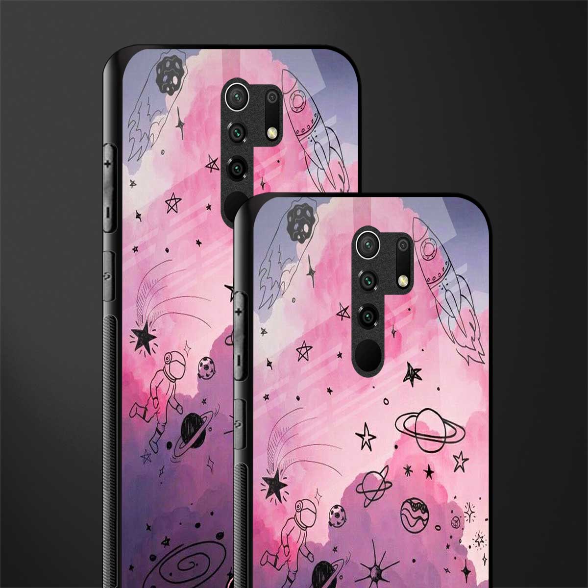 space pink aesthetic glass case for redmi 9 prime image-2