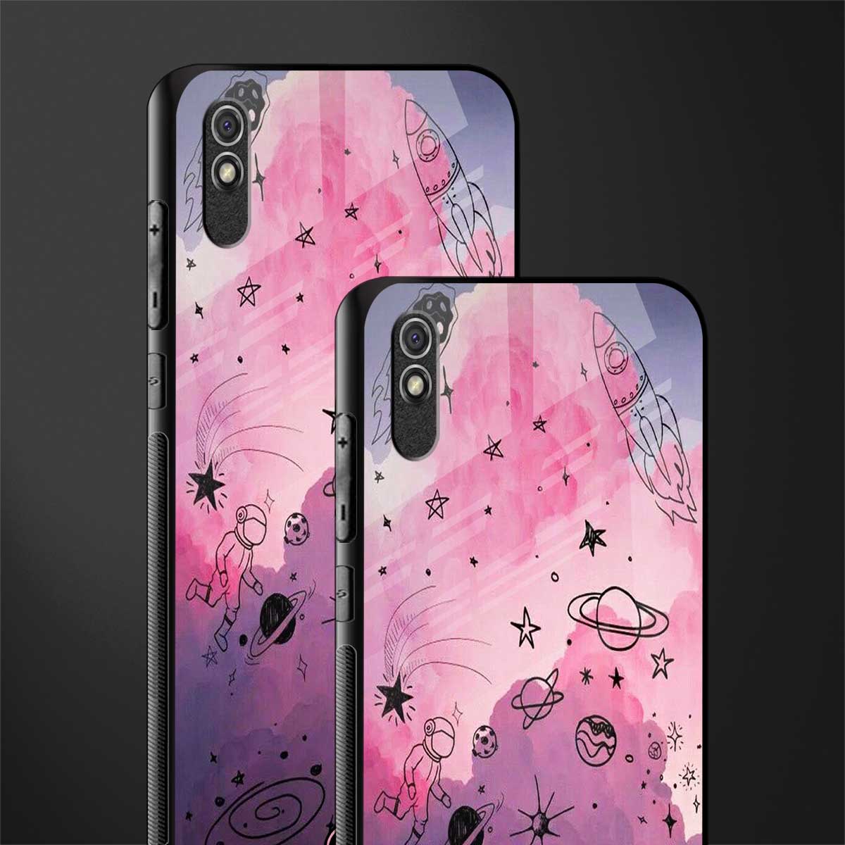 space pink aesthetic glass case for redmi 9i image-2