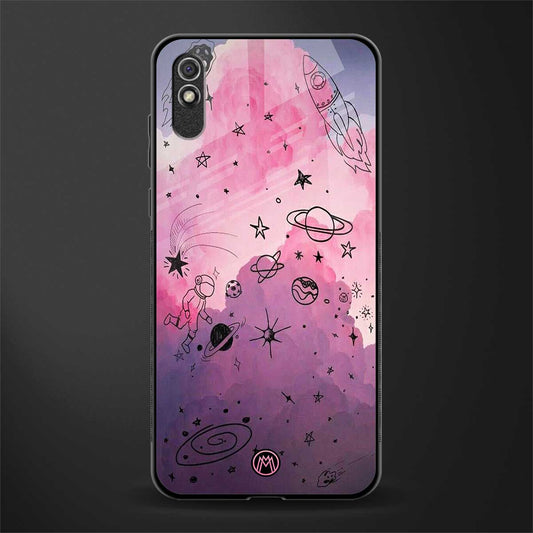 space pink aesthetic glass case for redmi 9a image