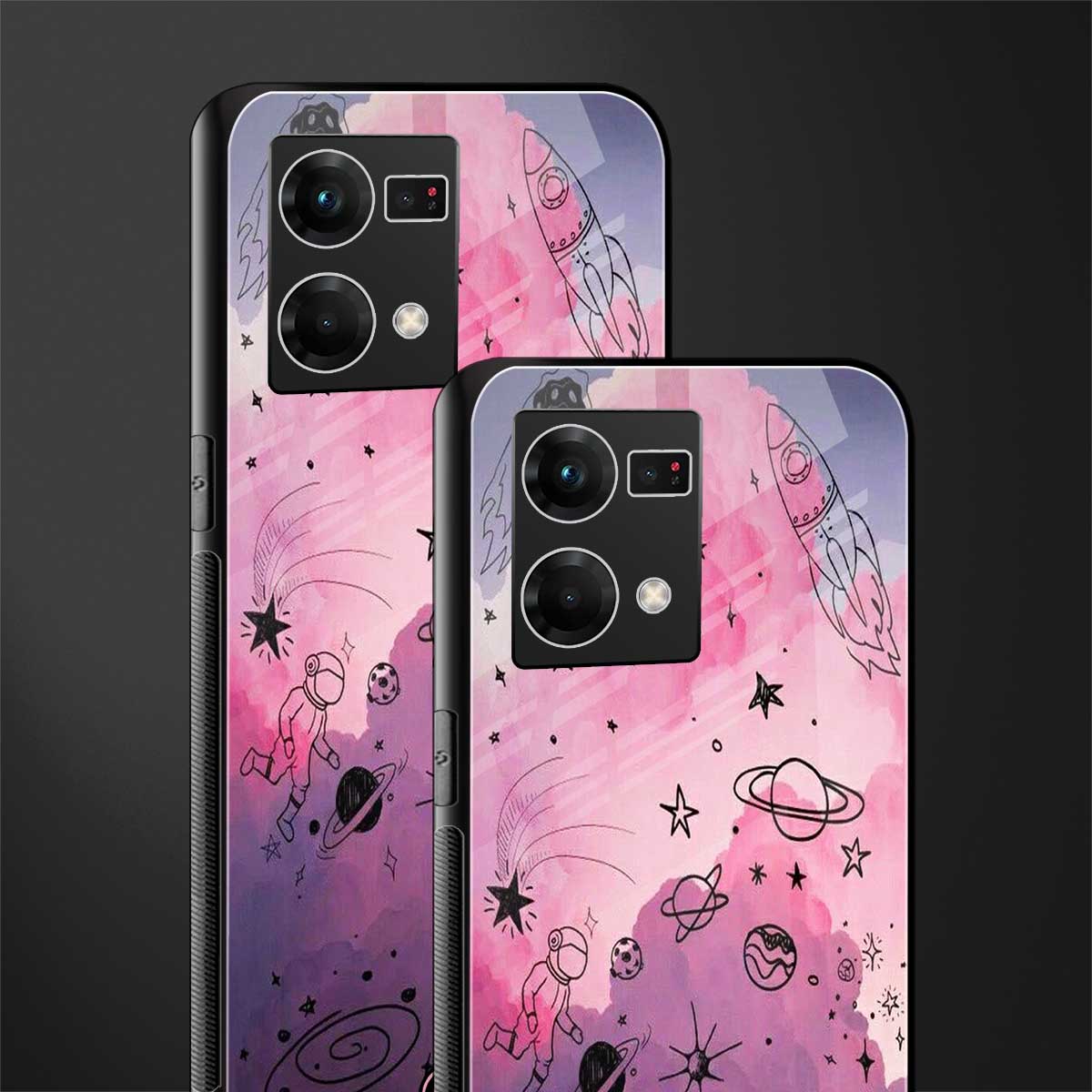 space pink aesthetic back phone cover | glass case for oppo f21 pro 4g