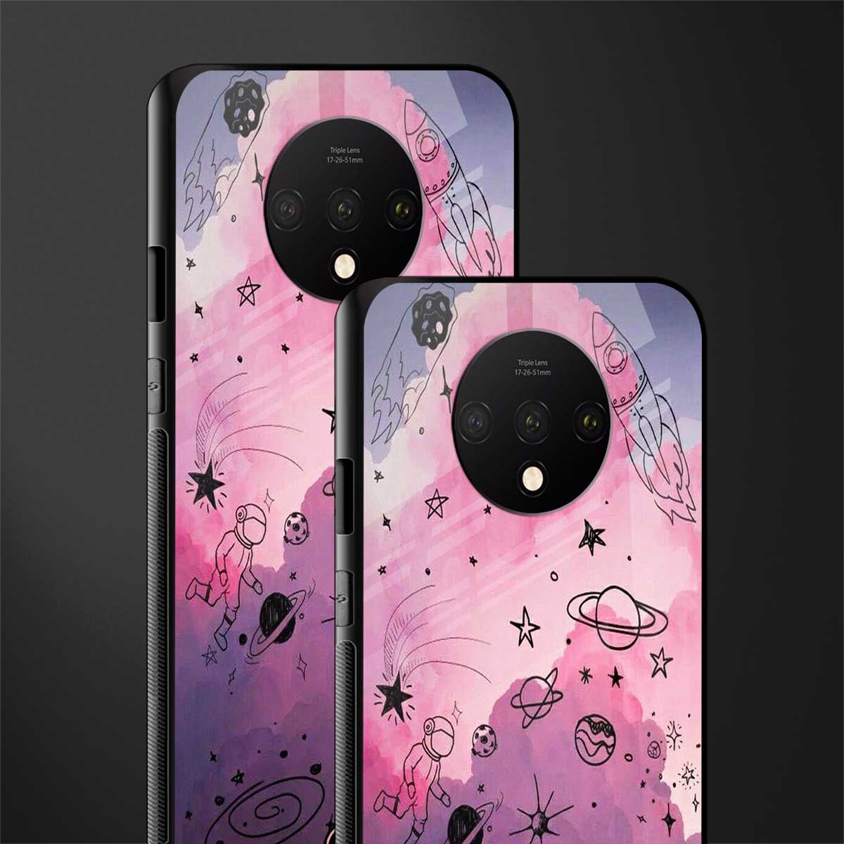 space pink aesthetic glass case for oneplus 7t image-2