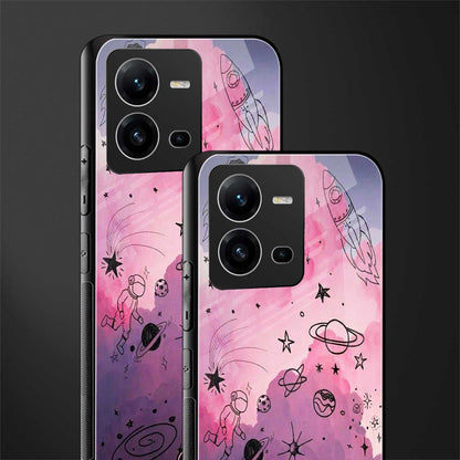 space pink aesthetic back phone cover | glass case for vivo v25-5g