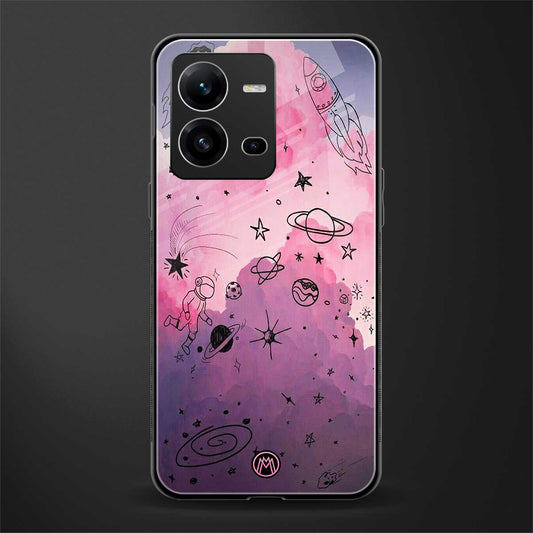 space pink aesthetic back phone cover | glass case for vivo v25-5g