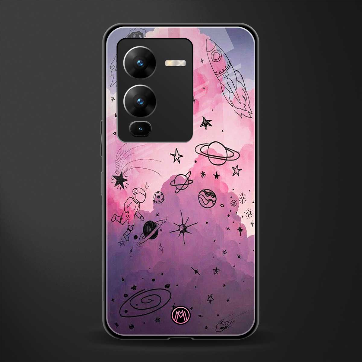 space pink aesthetic back phone cover | glass case for vivo v25 pro 5g