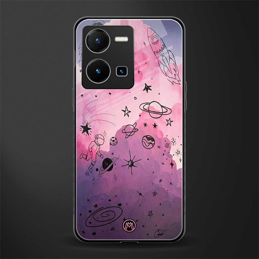 space pink aesthetic back phone cover | glass case for vivo y35 4g