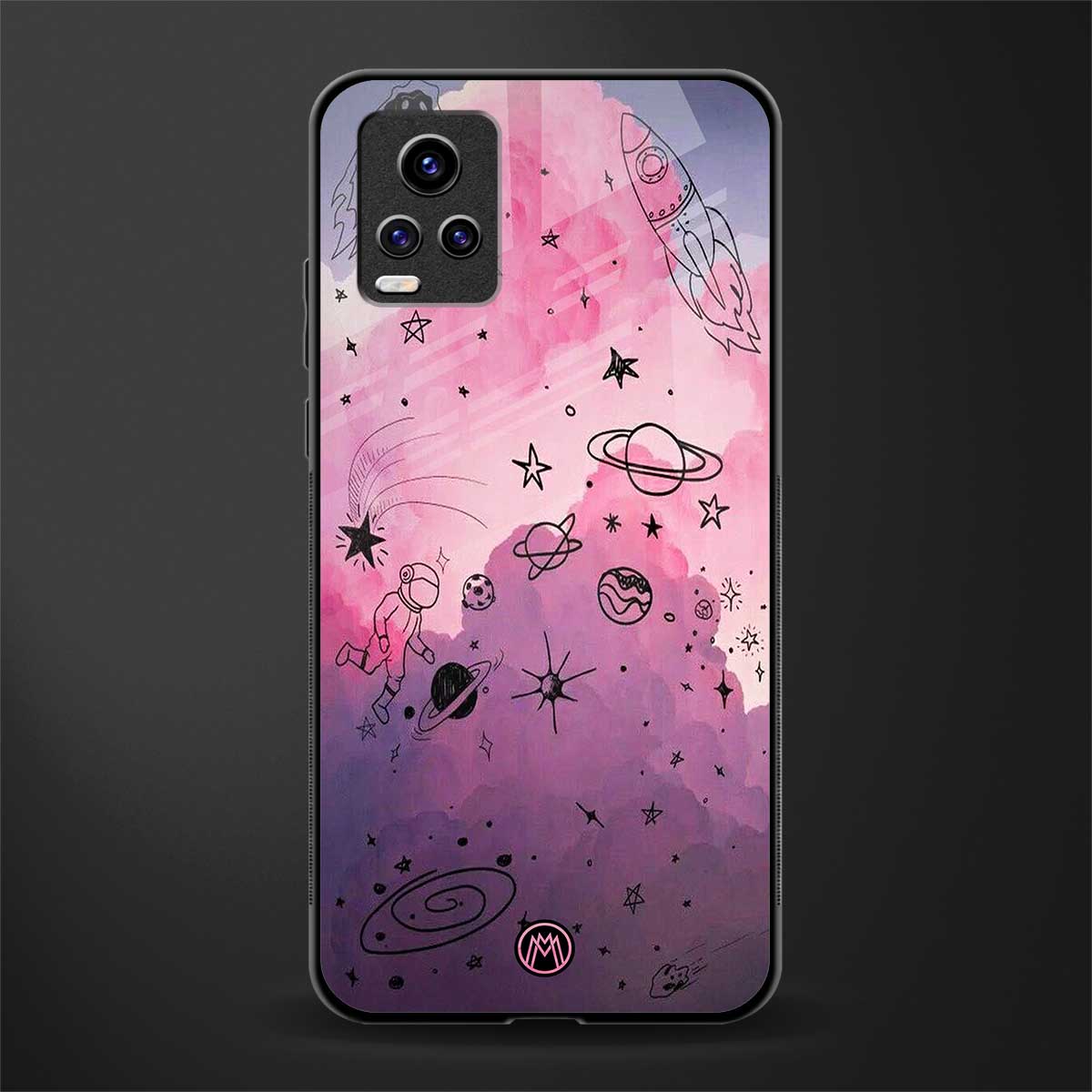 space pink aesthetic back phone cover | glass case for vivo v21e 4g