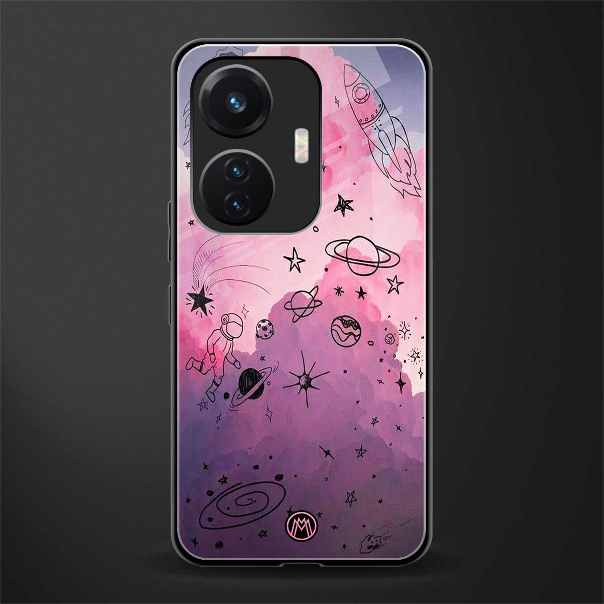 space pink aesthetic back phone cover | glass case for vivo t1 44w 4g