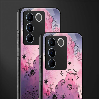 space pink aesthetic back phone cover | glass case for vivo v27 pro 5g