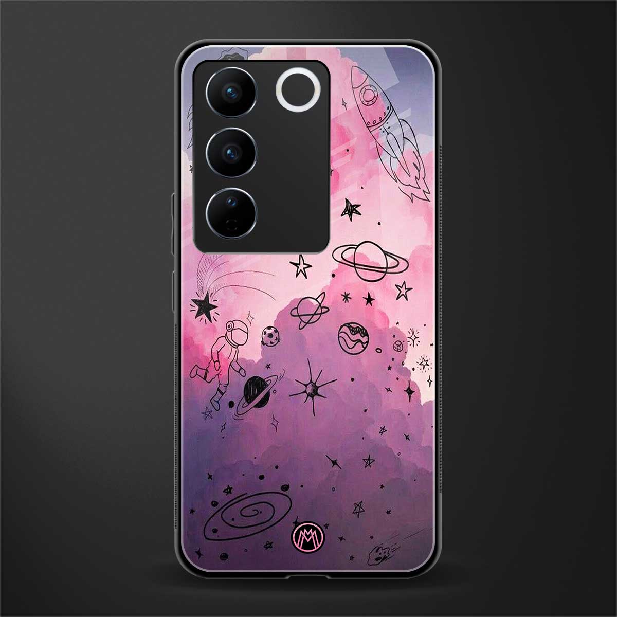 space pink aesthetic back phone cover | glass case for vivo v27 pro 5g