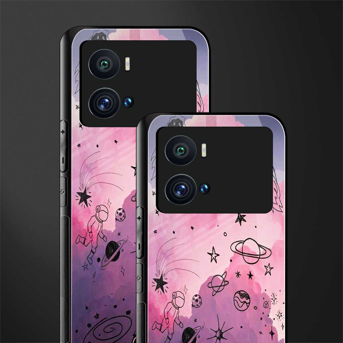 space pink aesthetic back phone cover | glass case for iQOO 9 Pro