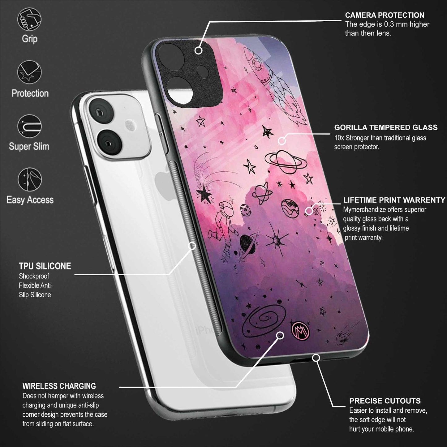 space pink aesthetic back phone cover | glass case for vivo y73