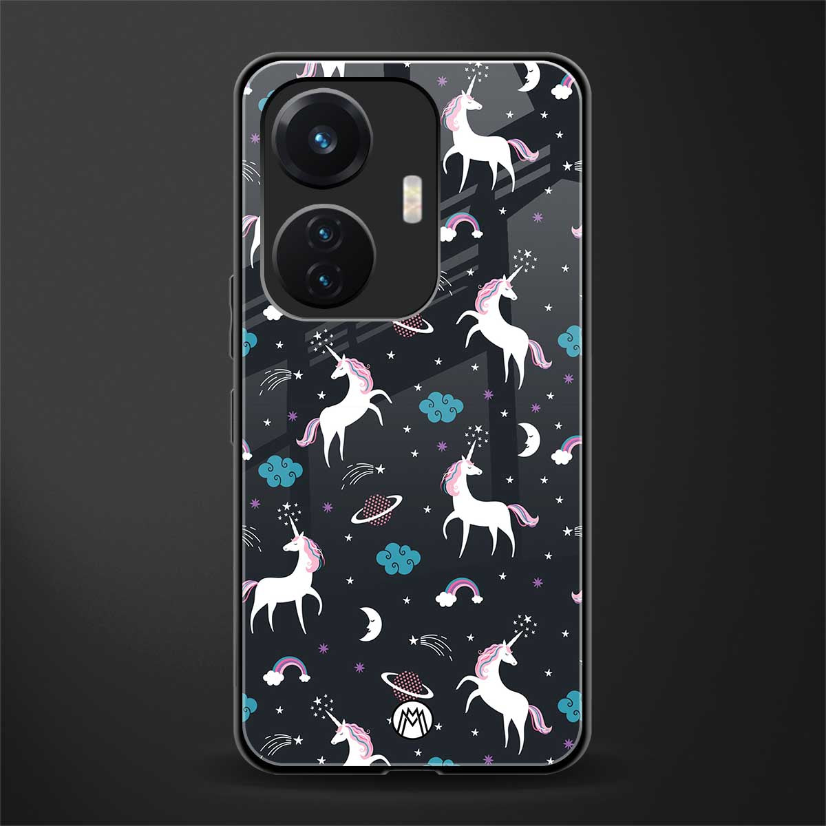 spatial unicorn galaxy back phone cover | glass case for vivo t1 44w 4g