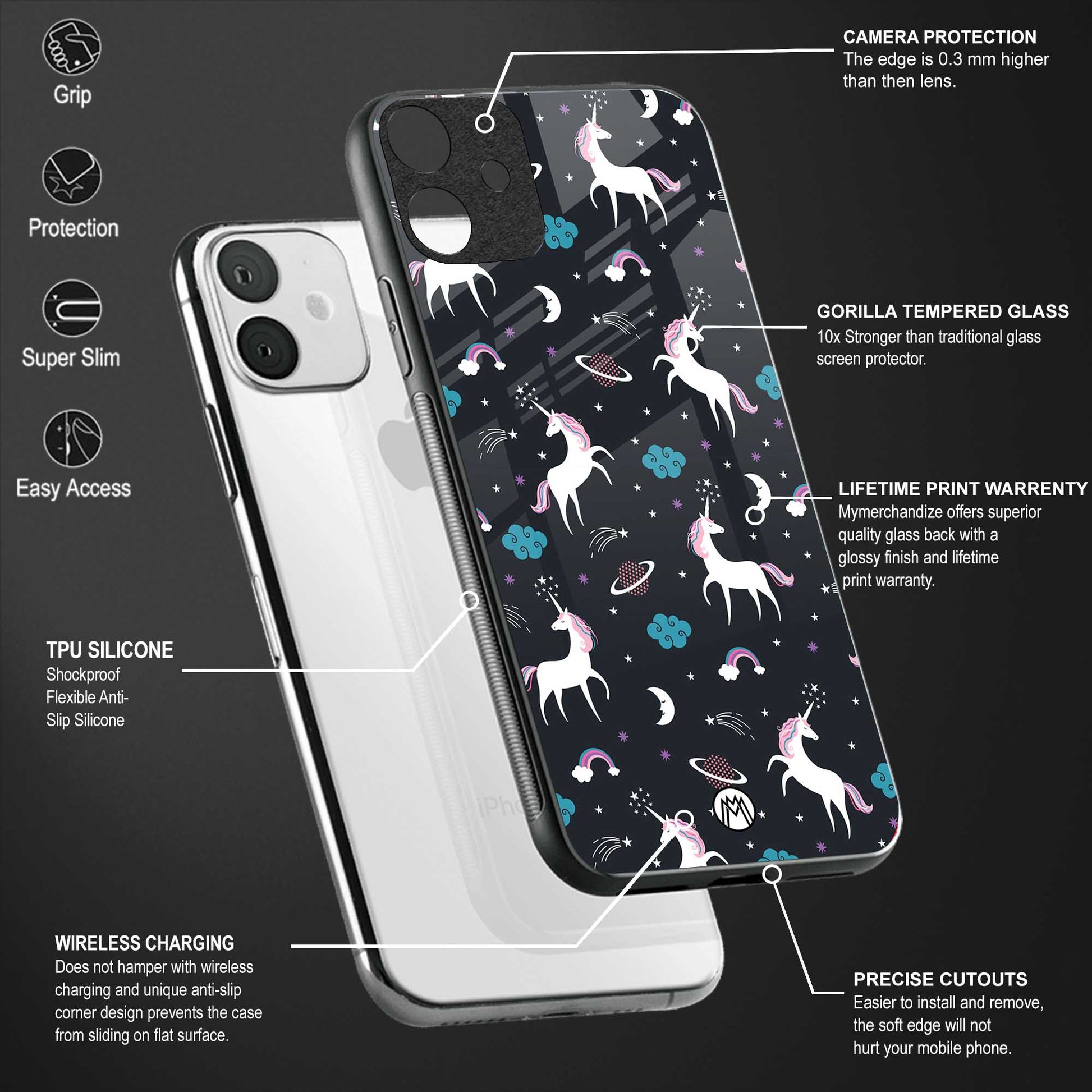 spatial unicorn galaxy back phone cover | glass case for vivo t1 44w 4g