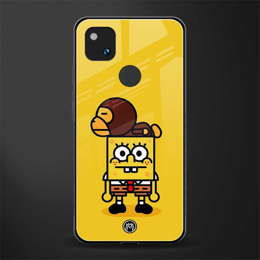 spongebob x bape back phone cover | glass case for google pixel 4a 4g