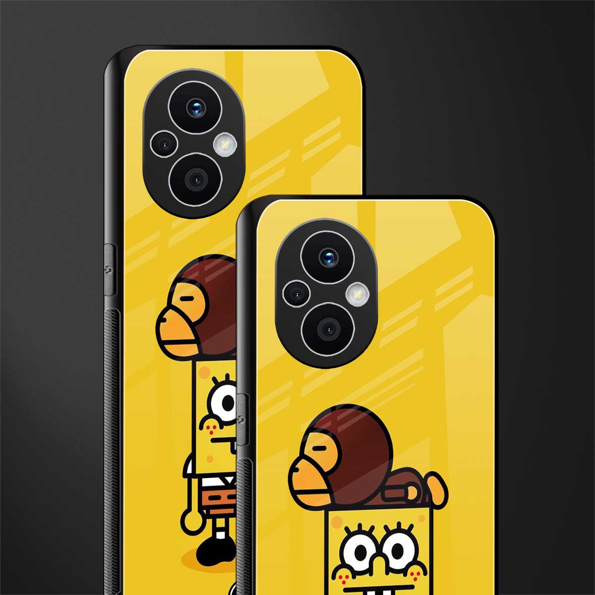 spongebob x bape back phone cover | glass case for oppo f21 pro 5g