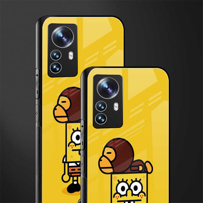 spongebob x bape back phone cover | glass case for xiaomi 12 pro